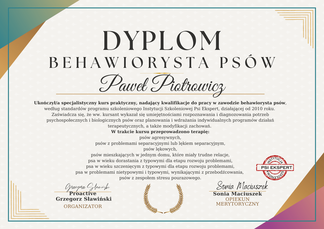 Dyplom — Behawiorysta psów, Paweł Piotrowicz